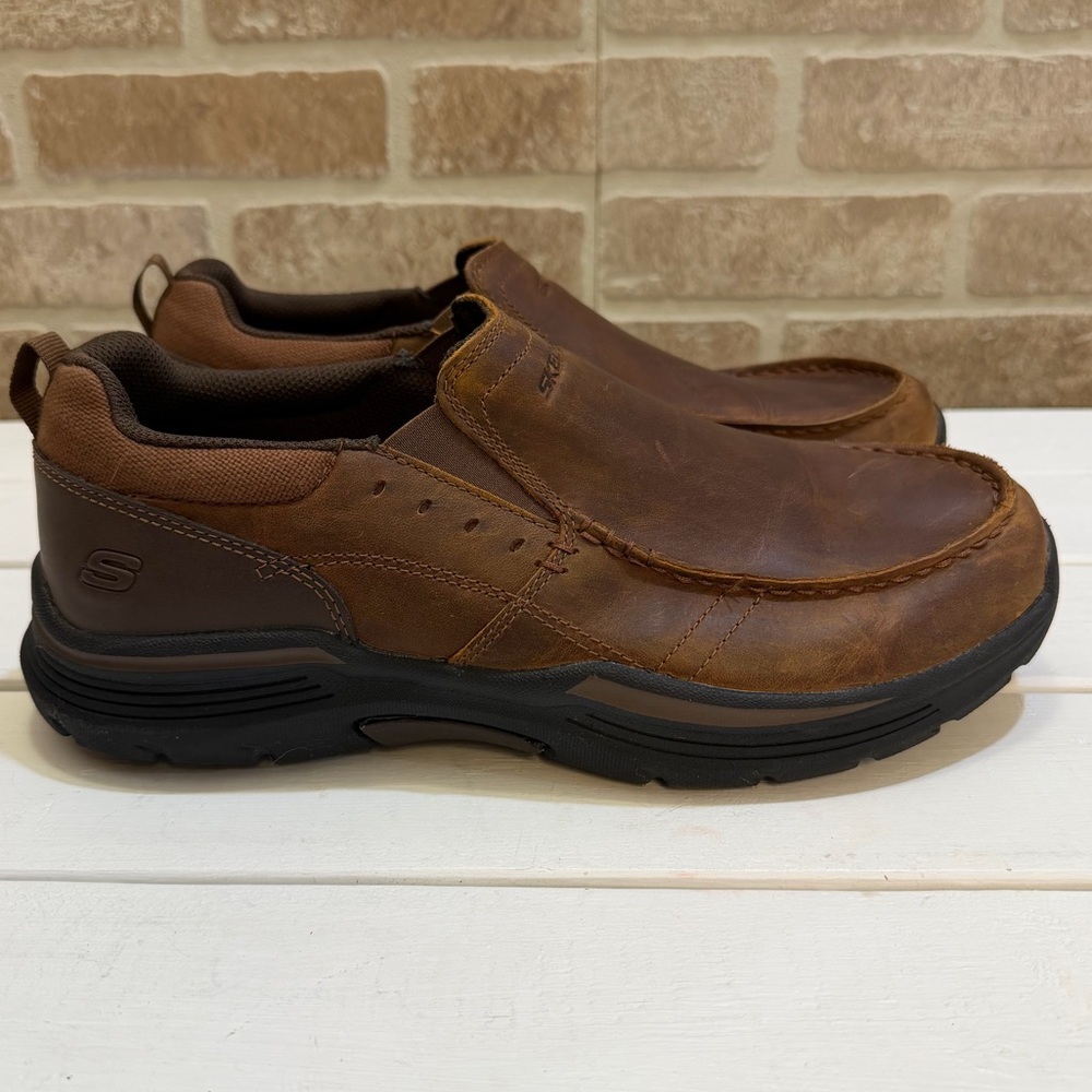 Skechers Mens Seveno Extra Wide Fit Air Cooled Brown Leather Slip On Sz 10 61466